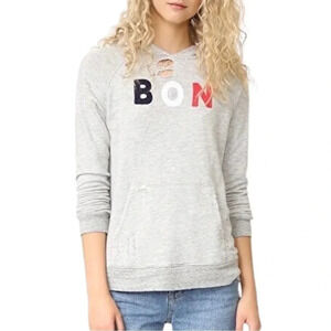 Sundry Bon Distressed Hoodie Hooded Sweatshirt Womens Medium Grey Pullover Shirt